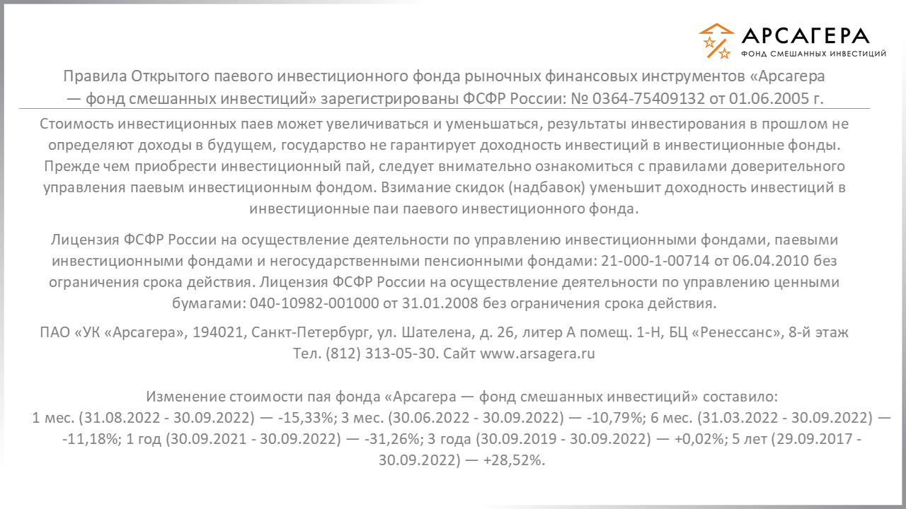 Обязательный блок фонд "Арсагера - ФСИ" 3 квартал 2022 года